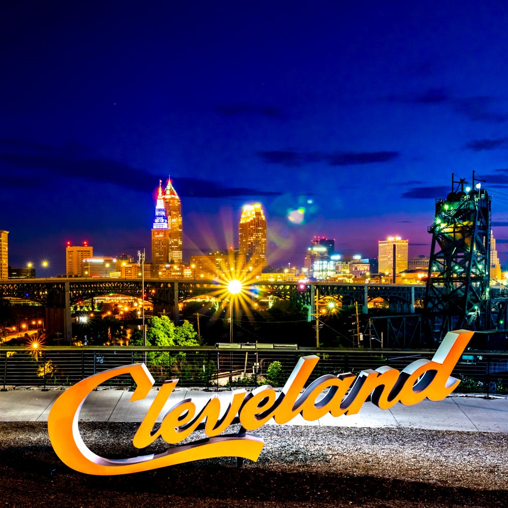 Cleveland Skyline Night Downtown
